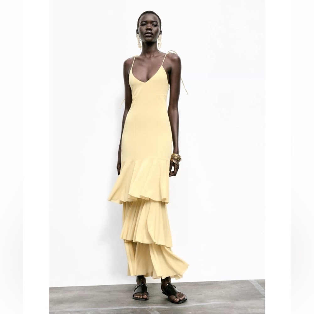 Zara Ruffled Midi Dress Yellow